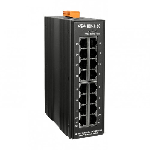 NSM-316G # Gigabit ipari Ethernet switch, 10/100/1000, 16 port, 48VDC, fémház, ICP DAS