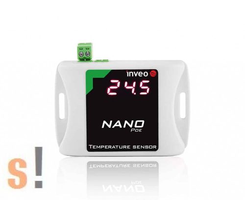 Nano TEMP PoE # Mini PoE Ethernet I/O modul/1x termosztát bemenet/hőmérséklet mérés/LED kijelző/DS18B20 szenzor/HTTP/SNMP/TCP/Modbus TCP, Inveo