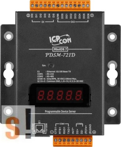 PDSM-721D # Soros/Ethernet/Konverter/Programozható/1x RS-232/1x RS-485/Ethernet/10/100/6x DI/7x DO/fém ház/LED, ICP DAS