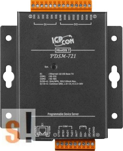 PDSM-721 # Soros/Ethernet/Konverter/Programozható/1x RS-232/1x RS-485/Ethernet/10/100/6x DI/7x DO/fém ház, ICP DAS