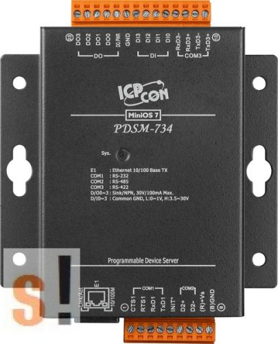 PDSM-734 # Soros/Ethernet/Konverter/Programozható/1x RS-232/1x RS-485/1x RS-422/485 port/Ethernet 10/100/4x DI/4x DO/fém ház, ICPDAS