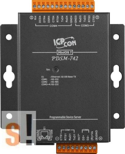PDSM-742D # Soros/Ethernet/Konverter/Programozható/1x RS-485/3x RS-232 port/Ethernet 10/100/fém ház/LED, ICPDAS