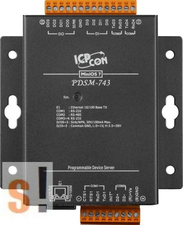 PDSM-743 # Soros/Ethernet/Konverter/Programozható/1x RS-485/3x RS-232 port/Ethernet 10/100/4x DI/4x DO/fém ház, ICPDAS