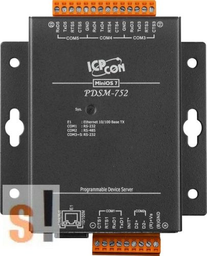 PDSM-752 # Soros/Ethernet/Konverter/Programozható/1x RS-485/4x RS-232 port/Ethernet 10/100/fém ház, ICPDAS