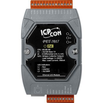   PET-7017 # PoE Ethernet I/O Module/Modbus TCP/8AI/4DO, ICP DAS