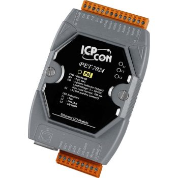   PET-7024 # PoE Ethernet I/O Module/Modbus TCP/4AO/5DI/5DO, ICP DAS