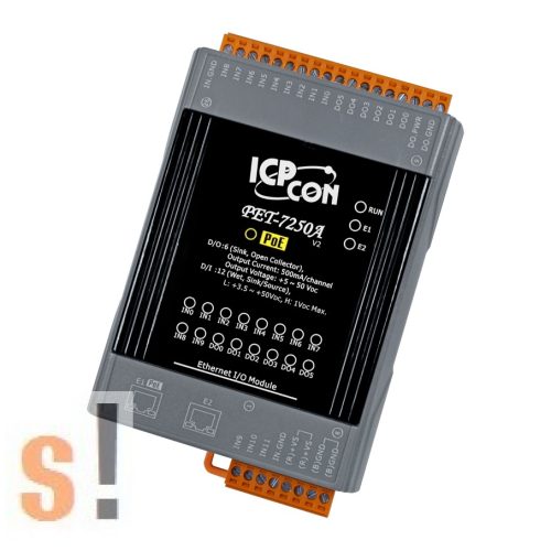 PET-7250A # PoE Ethernet I/O Modul/Modbus TCP/12x DI/6x DO/2x LAN port/DIN sínre, ICP DAS, ICP CON