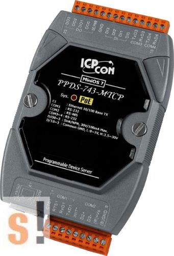 PPDS-743-MTCP # Soros/Ethernet/Konverter/Modbus/Átjáró/Programozható/1x RS-485/3x RS-232 port/Ethernet 10/100/4x DI/4x DO, ICPDAS