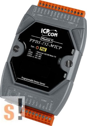 PPDS-752-MTCP # Soros/PoE Ethernet/Konverter/Modbus/Átjáró/Programozható/1x RS-485/4x RS-232 port/Ethernet 10/100, ICPDAS