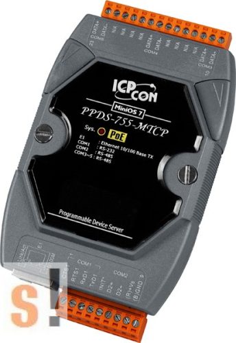 PPDS-755-MTCP # Soros/Ethernet/Konverter/Modbus/Átjáró/Programozható/4x RS-485/1x RS-232 port/Ethernet 10/100, ICPDAS