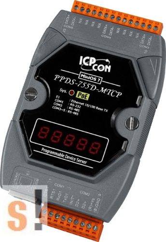 PPDS-755D-MTCP # Soros/Ethernet/Konverter/Modbus/Átjáró/Programozható/4x RS-485/1x RS-232 port/Ethernet 10/100/LED, ICPDAS