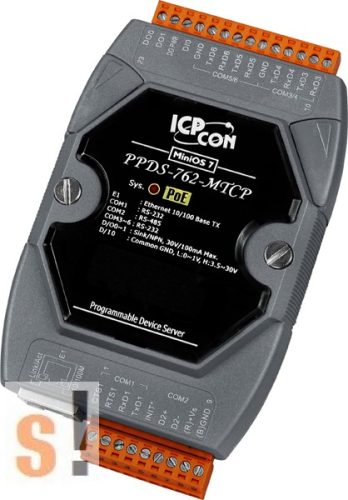 PPDS-762-MTCP # Soros/Ethernet/Konverter/Modbus/Átjáró/Programozható/1x RS-485/5x RS-232 port/Ethernet 10/100/1x DI/2x DO, ICPDAS