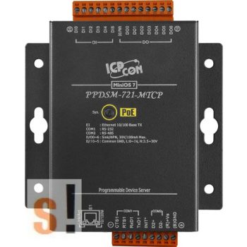   PPDSM-721-MTCP # Soros/Ethernet/Konverter/Modbus/Átjáró/Programozható/1x RS-232/1x RS-485/Ethernet/10/100/6x DI/7x DO/fém ház, ICP DAS
