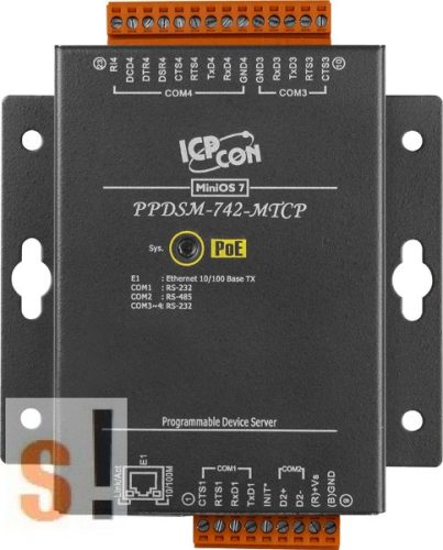 PPDSM-742-MTCP # Soros/PoE Ethernet/Konverter/Modbus/Átjáró/Programozható/1x RS-485/3x RS-232 port/Ethernet 10/100/fém ház, ICPDAS