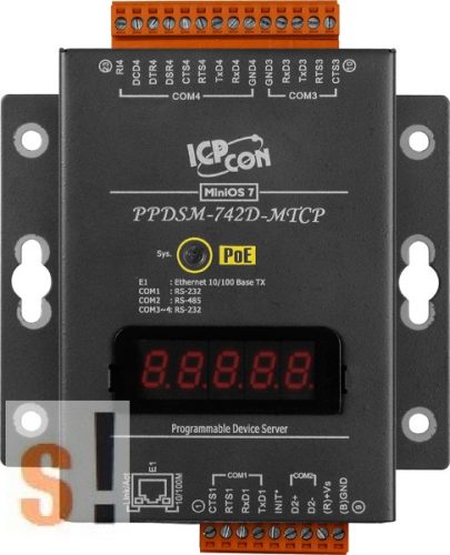 PPDSM-742D-MTCP # Soros/PoE Ethernet/Konverter/Modbus/Átjáró/Programozható/1x RS-485/3x RS-232 port/Ethernet 10/100/fém ház/LED, ICPDAS