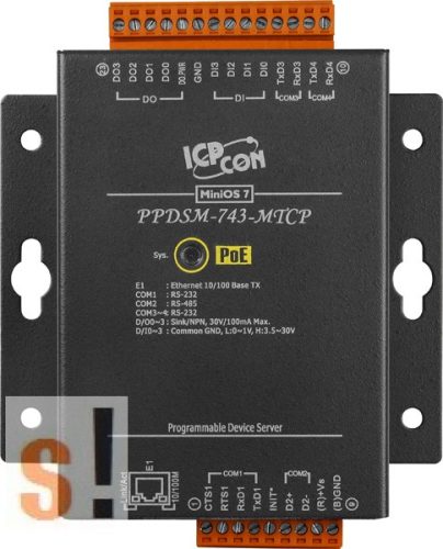 PPDSM-743-MTCP # Soros/Ethernet/Konverter/Modbus/Átjáró/Programozható/1x RS-485/3x RS-232 port/Ethernet 10/100/4x DI/4x DO/fém ház, ICPDAS