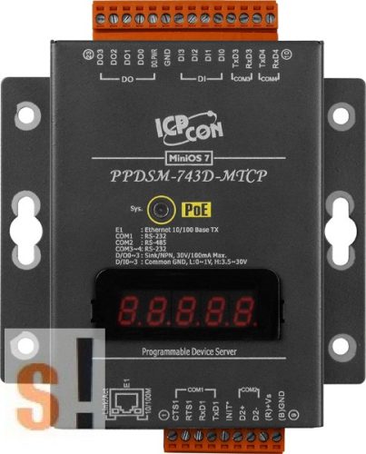 PPDSM-743D-MTCP # Soros/Ethernet/Konverter/Modbus/Átjáró/Programozható/1x RS-485/3x RS-232 port/Ethernet 10/100/4x DI/4x DO/fém ház/LED, ICPDAS