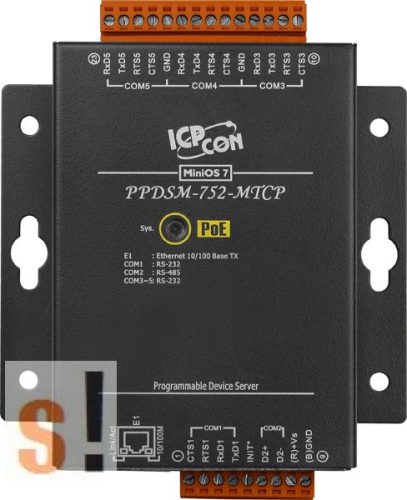 PPDSM-752-MTCP # Soros/PoE Ethernet/Konverter/Modbus/Átjáró/Programozható/1x RS-485/4x RS-232 port/Ethernet 10/100/fem haz, ICPDAS