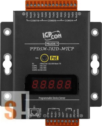 PPDSM-782D-MTCP # Soros/PoE Ethernet/Konverter/Modbus/Átjáró/Programozható/1x RS-485/7x RS-232 port/Ethernet 10/100/fém ház/LED, ICPDAS