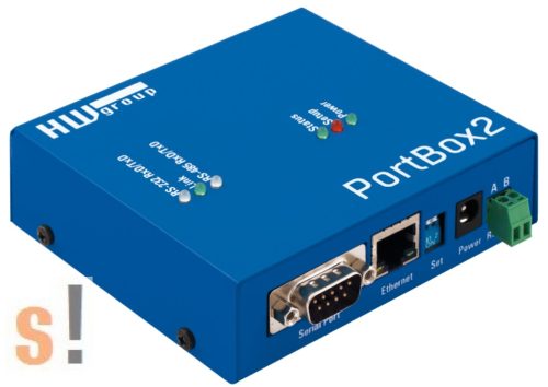 PortBox2 # RS-232/RS-485 - Ethernet konverter/Soros-Ethernet konverter/teljes 9 pin RS-232 port/9 bites kommunikáció támogatással/HW group