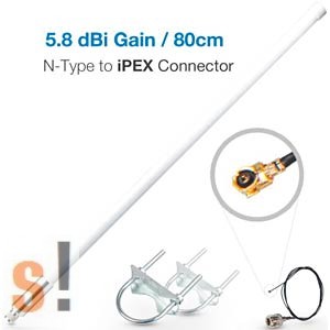 RAK W118 # LoRaWAN Antenna / 5,8 dBi / üvegszálas/863 - 870 MHz/ 0,8 méter/N és IPEX csatlakozó/rögzítőszett/RAK