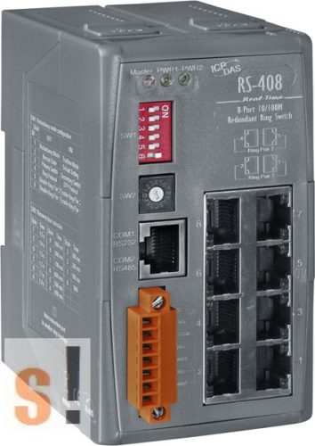 RS-408 CR # 8 portos redundáns Ring switch szigetelt tápfeszültség bemenettel +10 VDC ~ +30 VDC (RoHS), ICP DAS