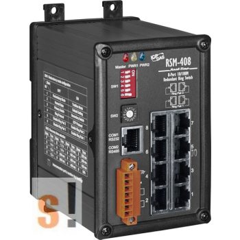   RSM-408 CR # 8 portos redundáns Ring switch szigetelt tápfeszültség bemenettel +10 VDC ~ +30 VDC, fémház, ICP DAS