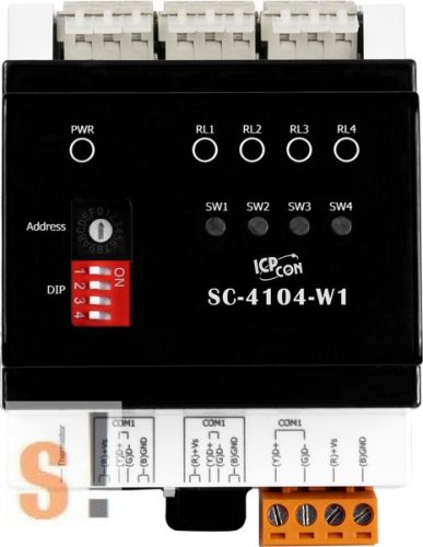 SC-4104-W1 # Világítás vezérlő modul/Modbus RTU/1x DI/4x DO relé, ICP DAS