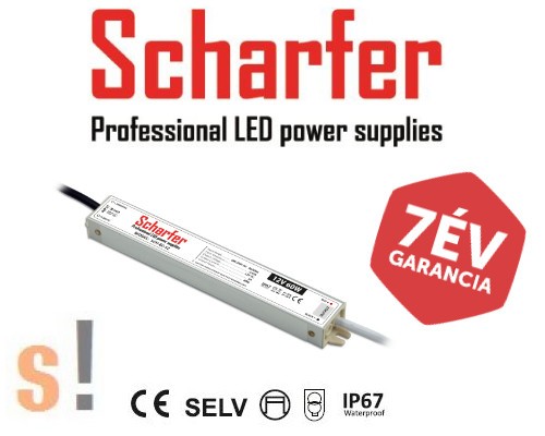 SCH-18-12 # SCHARFER 12Vdc/18W vízálló IP67 védettségű LED tápegység/ 12Vdc/1,5A/18W/ aluminium ház