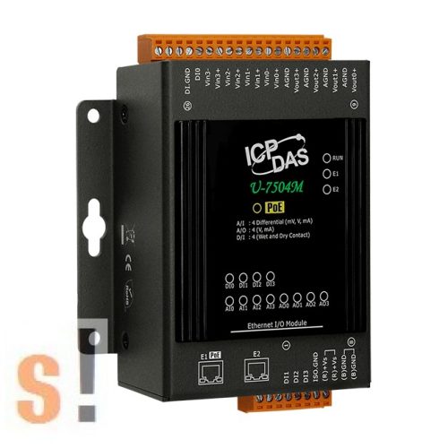 U-7504M CR # Ethernet I/O Modul/MQTT/OPC/4x DI digitális bemenet/4x AI analóg bemenet/4x AO analóg kimenet/2x LAN port/PoE/ICP CON/ICP DAS