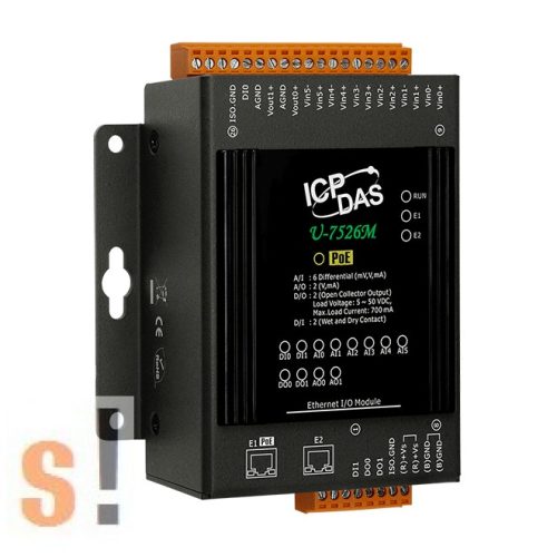 U-7526M CR # Ethernet I/O Modul/MQTT/OPC/2x DI digitális bemenet/2x DO digitális kimenet/6x AI analóg bemenet/2x AO analóg kimenet/2x LAN port/PoE/ICP CON/ICP DAS