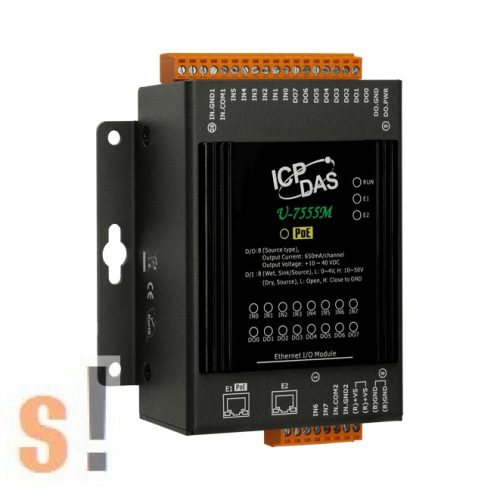 U-7555M CR # Ethernet I/O Modul/MQTT/OPC/8x DI digitális bemenet/8x DO digitális kimenet/2x LAN port/PoE/ICP CON/ICP DAS