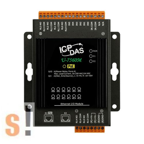 U-7560M CR # Ethernet I/O Modul/MQTT/OPC/6x DI digitális bemenet/6x RO relé kimenet/2x LAN port/PoE/ICP CON/ICP DAS