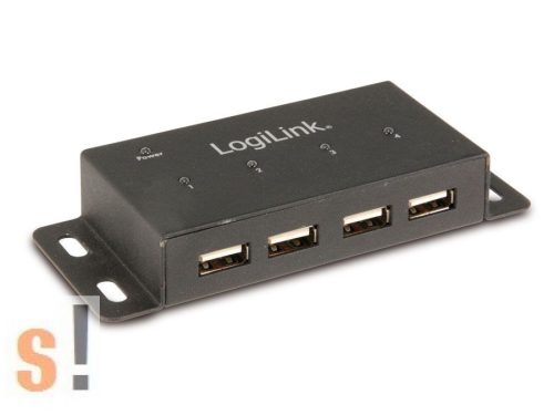 UA0141A # Aktív 4 portos USB HUB/Fém készülékház/szerelőlapra vagy DIN sínre rögzíthető/5x LED/USB 2.0/max. 480 Mbps/LOGILINK
