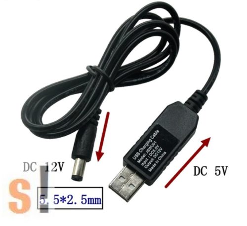 USB-TAP-12VDC # USB tápkábel/12 Vdc feszültség/1 A áramerősség /5,5 x 2,5 DC csatlakozo/SEVH