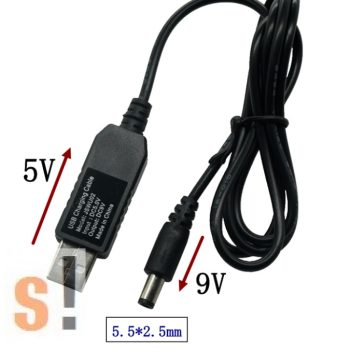   USB-TAP-9VDC # USB tápkábel/9 Vdc feszültség/0,9 A áramerősség /5,5 x 2,5 DC csatlakozo/SEVH