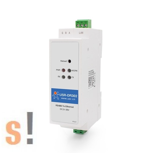 USR-DR302 # Soros - Ethernet konverter/RS-485 port/Modbus TCP/Modbus RTU átjáró/10/100 Mbps Ethernet/Ipari/DHCP/DNS/USR IOT