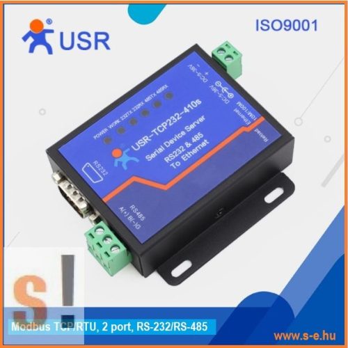 USR-TCP232-410S # 2 portos Soros - Ethernet konverter/Modbus TCP - RTU átjáró/Gateway/1x RS-232/1x RS-485 port/10/100 Mbps Ethernet/Ipari, USR IOT