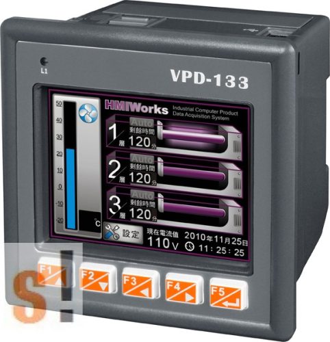VPD-133 CR # 3.5" TouchPAD/1x RS-232/485/1x RS-485/USB/PoE Ethernet/RTC/PLC/Nyomógombok/XV-board hely, ICP DAS