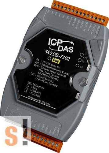 WISE-7102 # POE Controller/Modbus TCP/PoE Ethernet/3x AI/6x DI/3x relé, ICP DAS