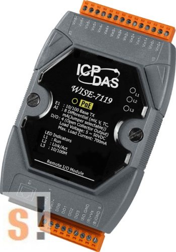 WISE-7119 # POE Controller/Modbus TCP/PoE Ethernet/8x AI/ túlfeszültség védelemmel/4x DO/szigetelt, ICP DAS