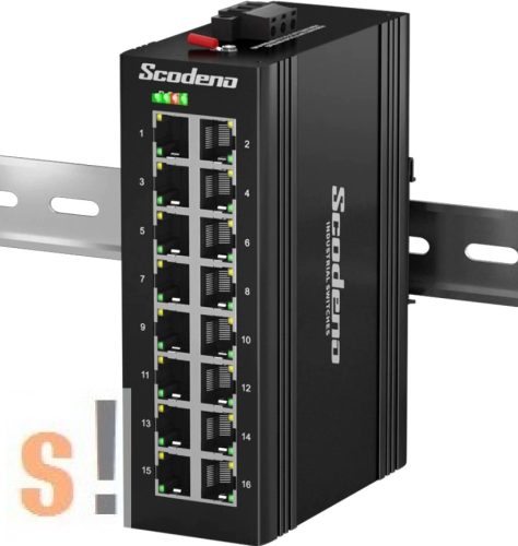XPTN-9000-45-16GT # Ipari Gigabit Ethernet switch/ 16 portos/ 10/100/1000 Mbps/ Fém ház/DIN sínre/12V-58Vdc/-30°C ~ +75°C/IP40 védettség/Scodena