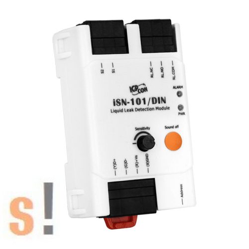 iSN-101/DIN CR # I/O modul/1 csatornás folyadékszivárgás érzékelő/DCON/Modbus RTU/akár 500 méter érzékelő kábel/Hang és LED riasztás/DIn sínre/ICP CON, ICP DAS