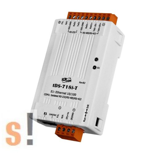 tDS-718i-T # Soros-Ethernet konverter/ 1x RS-232/422/485 port/DC bemenet sorkapocsba/ szigetelés/ ICP DAS