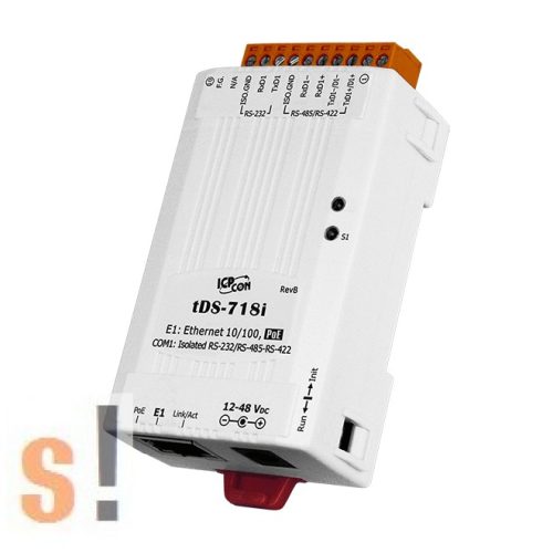 tDS-718i # Soros-Ethernet konverter/ 1x RS-232/422/485 port/PoE/2500Vdc szigetelés/ ICP DAS