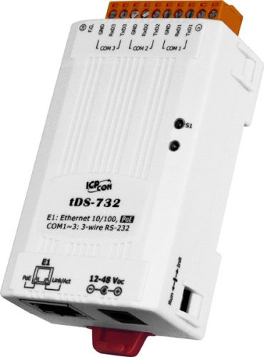 tDS-732i # Soros-Ethernet konverter, 2500VDC szigetelt , 3x RS-232 port, PoE, ICP DAS