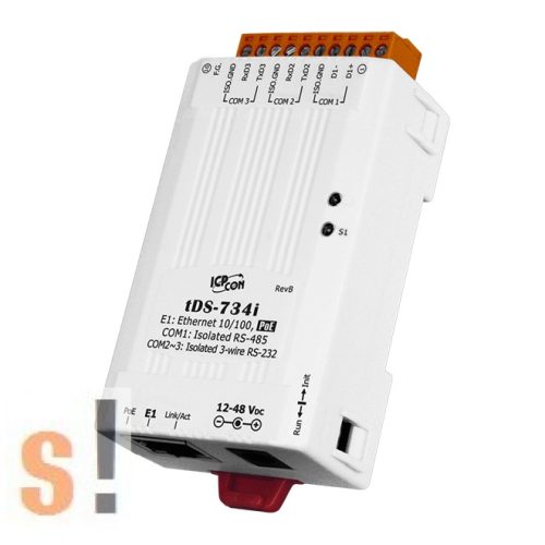 tDS-734i # Soros-Ethernet konverter, 2x RS-232 és 1x 485 port, PoE, ICP DAS