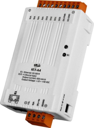 tET-A4 # Ethernet I/O Module/tiny/Modbus TCP/4DO/PNP/Source, ICP DAS