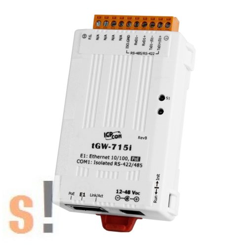 tGW-715i # Soros Modbus RTU/TCP Ethernet átjáró/ 1x RS-422/485 port/ PoE/ 3000Vdc szigetelt, ICP DAS