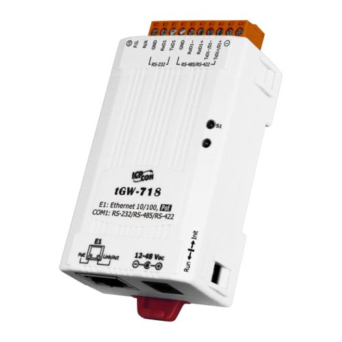 tGW-718-T # Soros Modbus RTU/TCP Ethernet átjáró/ 1x RS-232/422/485 port/DC táp sorkapocsba/ ICP DAS